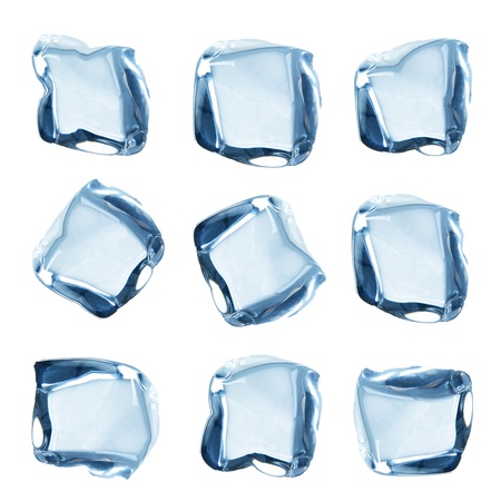 Ice cubes collection over white 