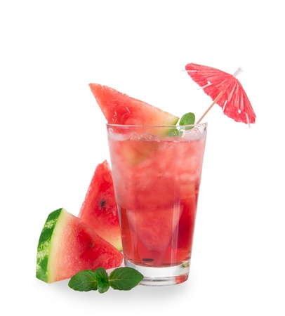 Water melon cocktail over white の写真素材