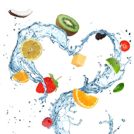 Fruit in water splash heart Fruit in water splash heart