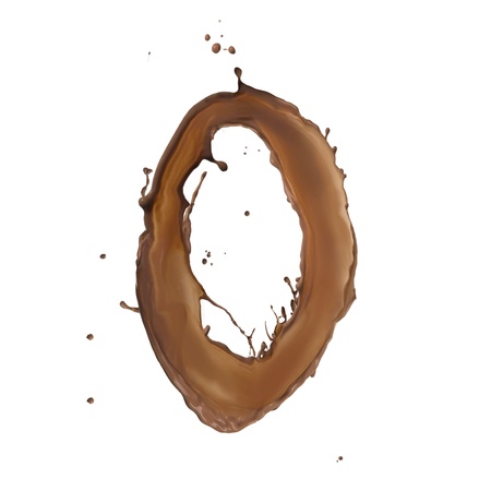 Chocolate splash number 0 isolated on white background の写真素材