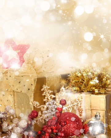 Christmas gifts with christmas ballsの写真素材