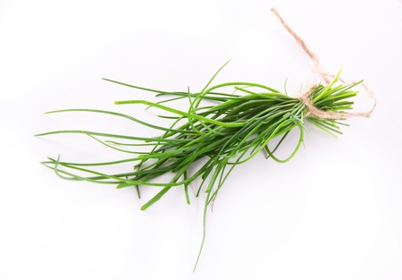 Fresh chive on white backgroundの写真素材