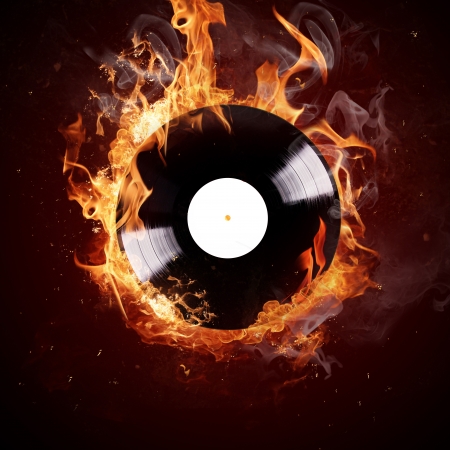 Burning vinyl disc-Hot hits の写真素材