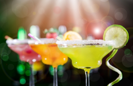 Fruit cocktails on black backgroundの写真素材