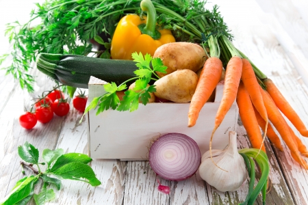 Fresh vegetable on wooden backgroundの写真素材