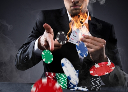 Portrait of a professional poker playerの写真素材