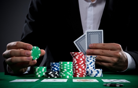 Portrait of a professional poker playerの写真素材
