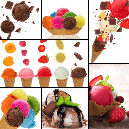 Fresh fruit ice cream collection over whiteの写真素材