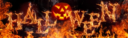 Scary Halloween background with fire flamesの写真素材