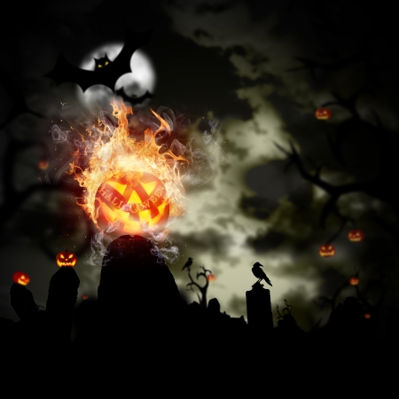 Scary Halloween background with fire flamesの写真素材