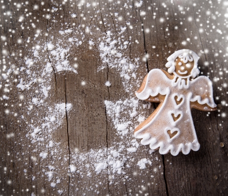 Christmas gingerbread on wooden tableの写真素材