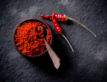 Assorted spices on stone backgroundの写真素材