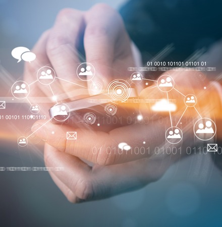 Modern wireless technology and social media illustration