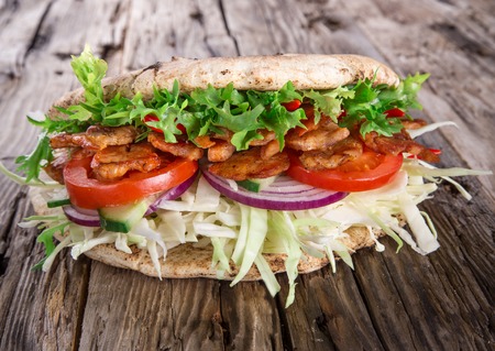 Doner Kebab - grilled meat, bread and vegetablesの写真素材