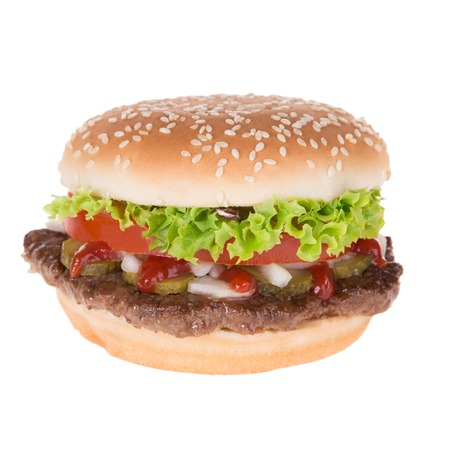 Delicious hamburger on white の写真素材