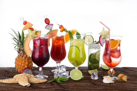 Summer drinks with beach on backgroundの写真素材