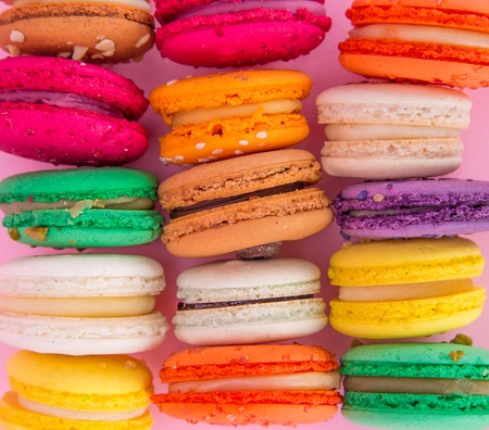 Colorful french macaroons, close-up の写真素材