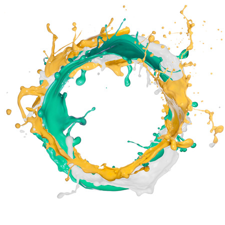 Pouring milk splash on white backgroundの写真素材