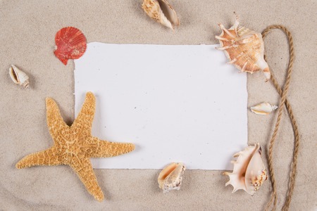 Beach background with blank paper.の写真素材