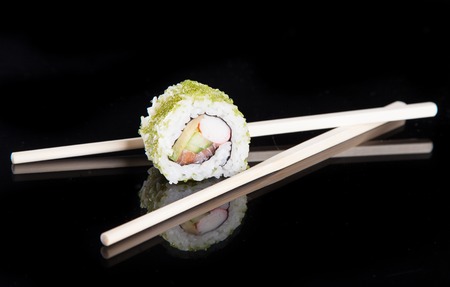 Japanese seafood sushi set on black backgroundの写真素材
