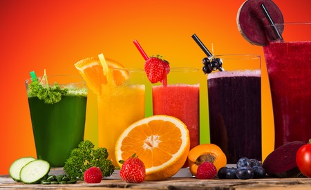 Fresh fruit and vegetable juice, healthy drinks の写真素材