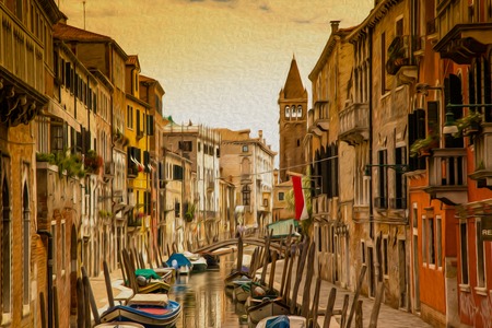 Canal in Venice, Italy, Europe  Oil painting のeditorial素材