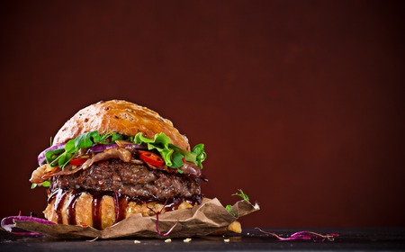 Delicious hamburger on dark backgroundの写真素材