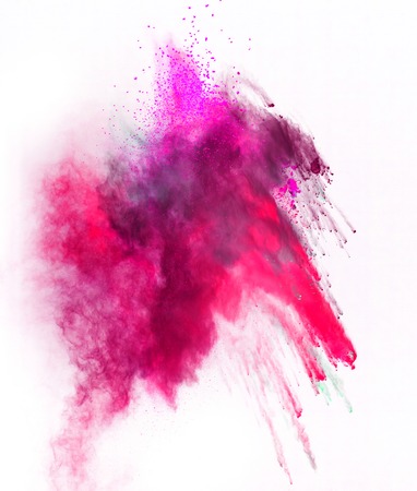 Launched colorful powder, isolated on white backgroundの写真素材