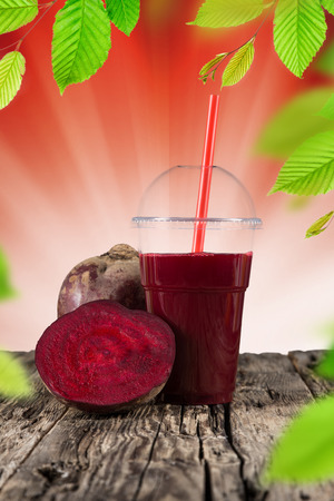 Fresh juice mix fruit, healthy drinks on wooden table.の写真素材