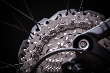 close-up of a green mountain bike, studio shot.