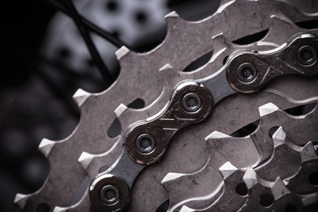 close-up of a green mountain bike, studio shot.の写真素材