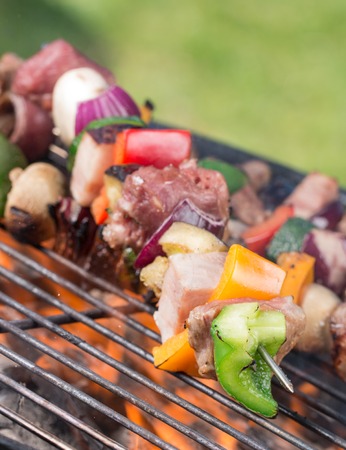 Tasty skewers on the grill, close-up.の写真素材