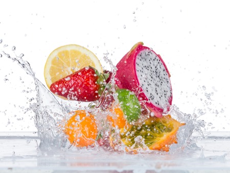 Fresh fruit with water splashの写真素材