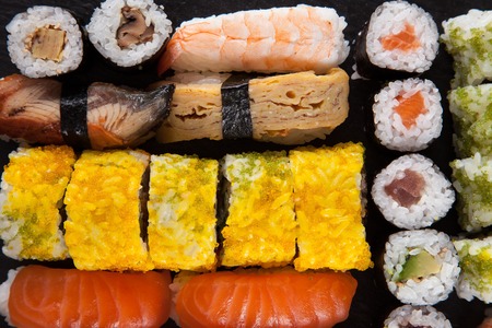 Japanese seafood sushi set closeup.の写真素材