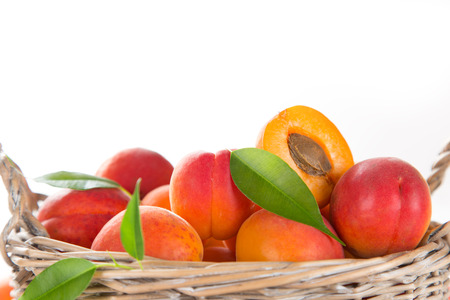 Fresh apricots on white background. close-up.の写真素材
