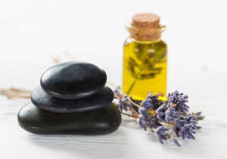 Lavender flowers with essential oil, close-up.の写真素材