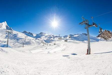 Piste slope at sun day, close-up.の写真素材