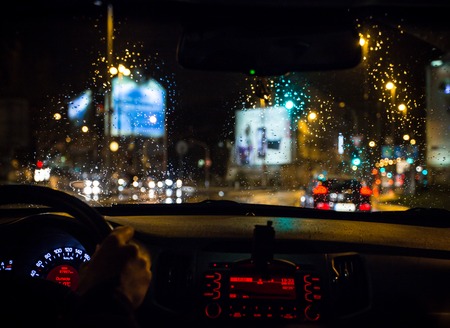 Night city from the car back view, motion blur effect.の写真素材