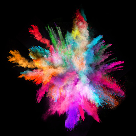 Explosion of colorful powder, isolated on black background