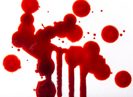 Splattered blood stains on white background, close-up.の写真素材