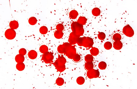 Splattered blood stains on white background, close-up.の写真素材