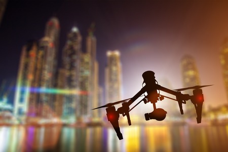 Drone with 4K camera flying, close-up.