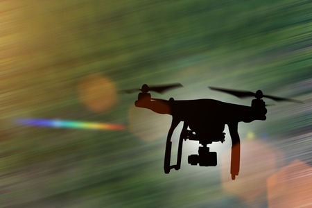 Drone with 4K camera flying, close-up.の写真素材