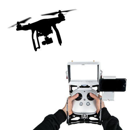 Drone with 4K camera flying, close-up.