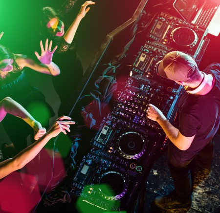 DJ sound equipment at nightclubs and music festivals.の写真素材