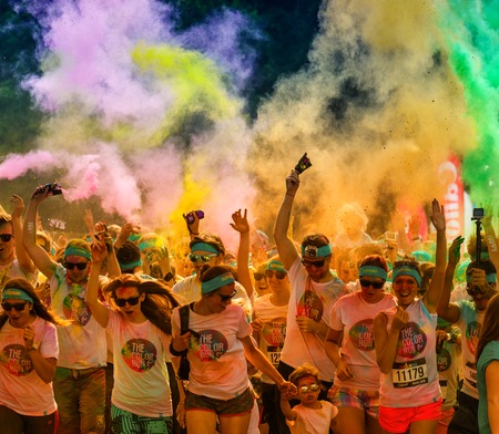 PRAGUE, CZECH REPUBLIC - JUNE 4: People attend the Color Run on June 4, 2016 in Prague, Czech rep....