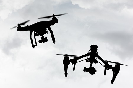 Drone with 4K camera flying, close-up.の写真素材