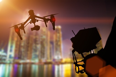 Drone with 4K camera flying, close-up.の写真素材