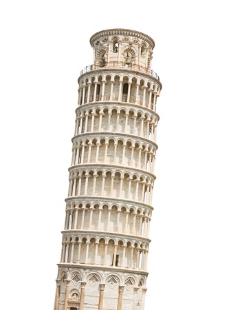 The Leaning Tower of Pisa isolated on white background.の写真素材