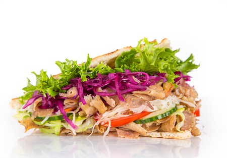close up of kebab sandwich on white backgroundの写真素材